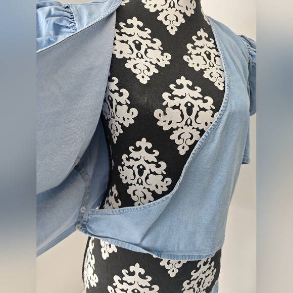 Bar III Elegant Sky Blue Puff Sleeve Wrap Blouse Size XL - Picture 10 of 16